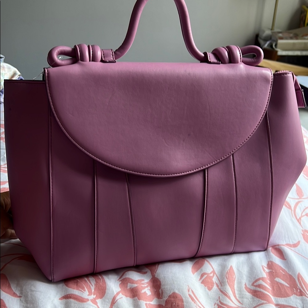 Pink Satchel with Curved Flap and Top Handle